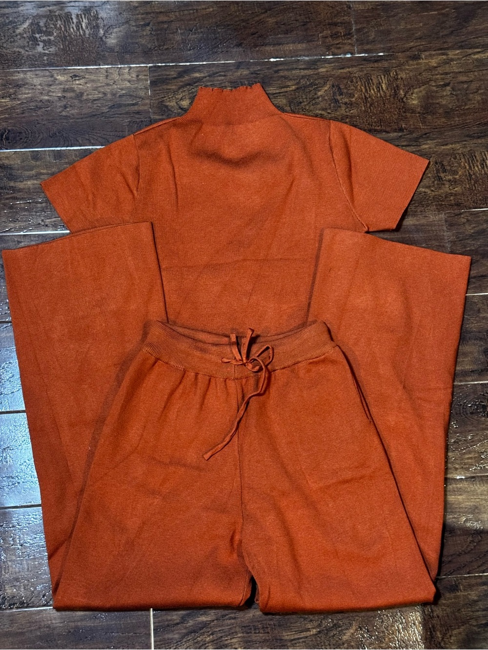 NWT Sister Store Concept Orange 2 Piece Knit Lounge Set Top & Wide Leg Pants